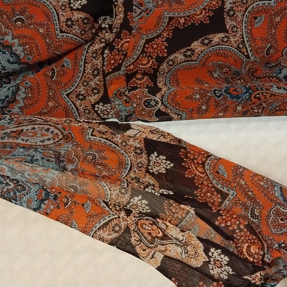 International Concepts Dress 3/4 slit sleeves black orange blue size M - Picture 4 of 8